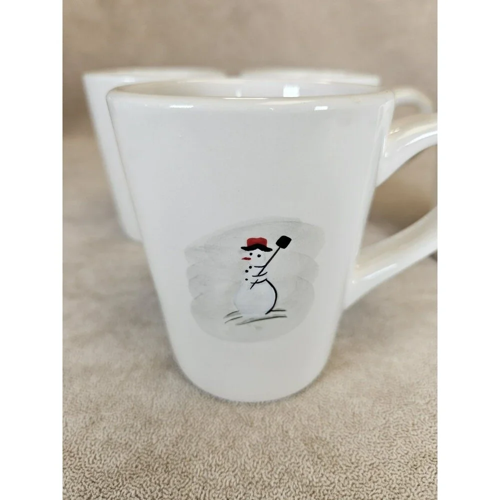 William Sonoma Set Of Four Assorted Decorative Snowman Mugs Winter Christmas